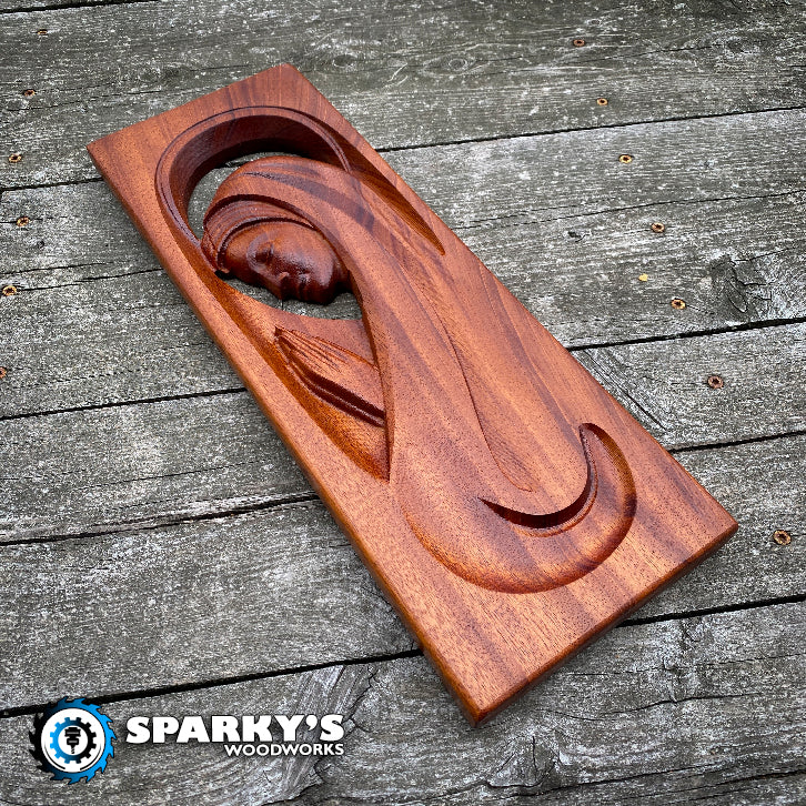 3D Virgin Mary in Mahogany