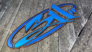 Blue precision carved 3Eleven wood sign with hand painted lettering and hand finished detail made in USA