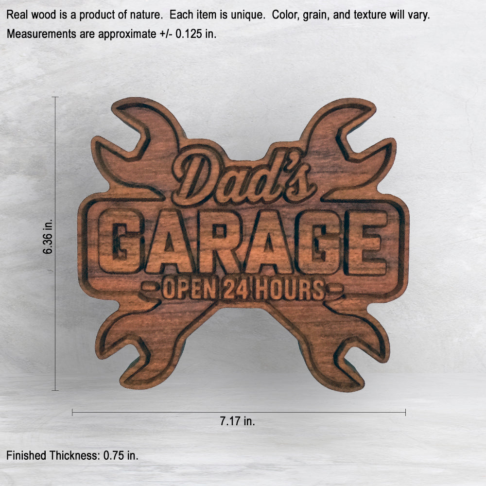 Dad's Garage with Wrenches - Precision Carved Solid Cherry Decor Art - Made in USA