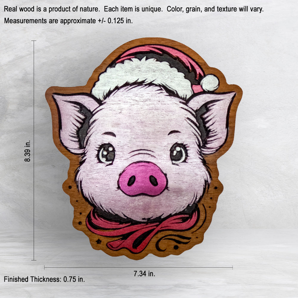 Christmas Pig - Precision Carved Solid Cherry Christmas Decor Art - Made in USA