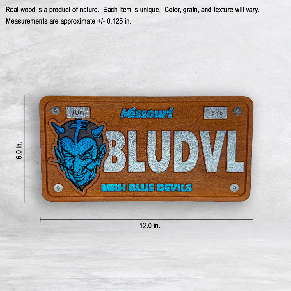 MRH Blue Devils Wood License Plate - BLUDVL - Made in USA