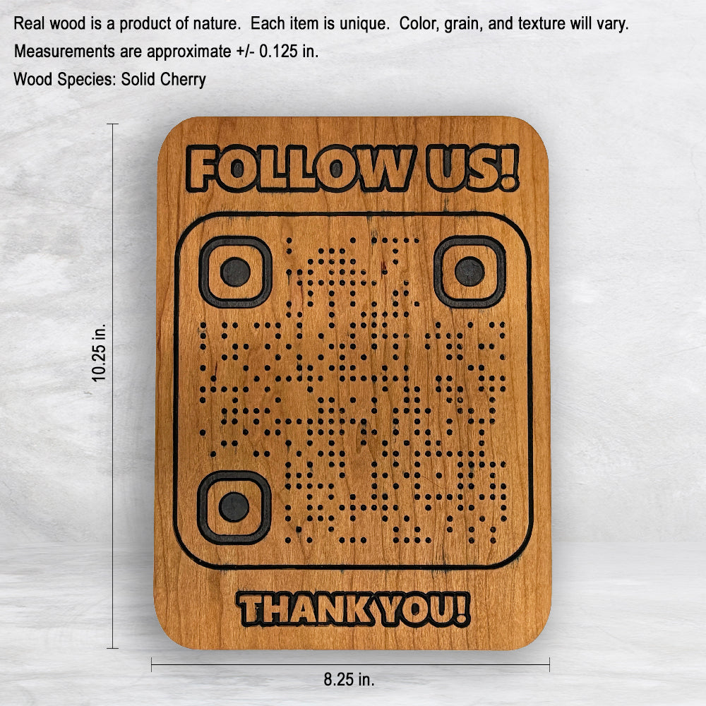 Custom Wood QR Code Sign - Medium - Solid Cherry Decor Art - Precision Carved - Hand Finished - Made in USA