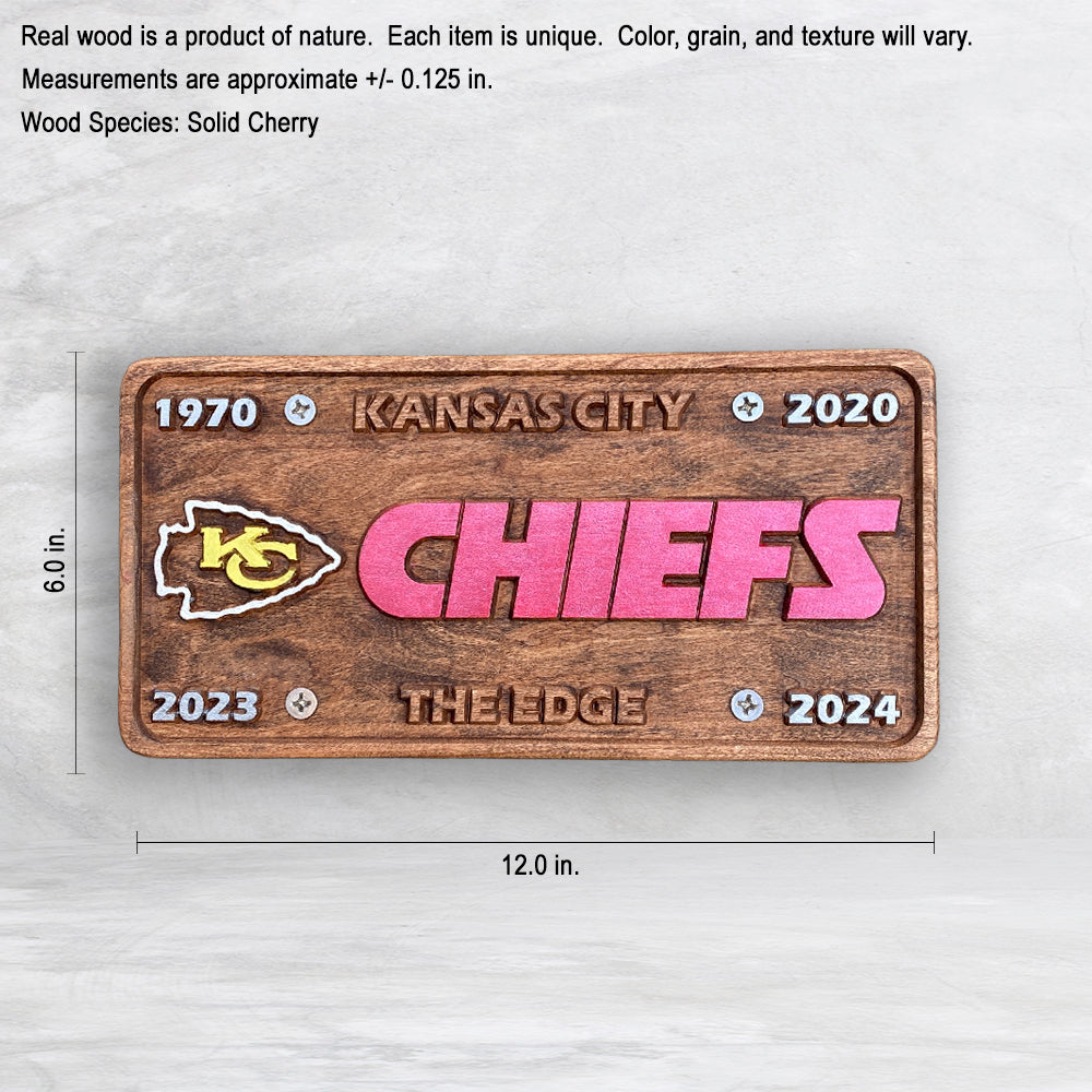 KC Chiefs Champions Wood License Plate - Made in USA