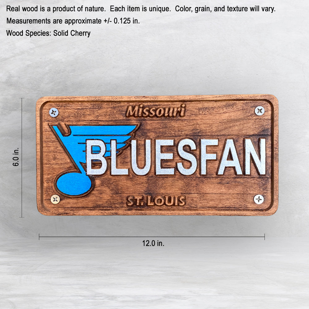 STL Blues Fan Wood License Plate - Made in USA