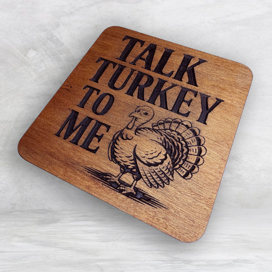 Talk Turkey to Me - Thanksgiving Sign - Precision Carved Solid Cherry Sign Art - Made in USA