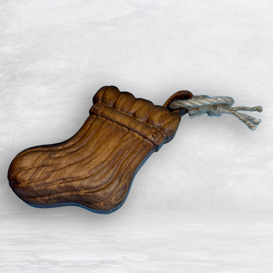 3D Carved Wood Stocking Ornament - Stain Only - Precision Carved Solid Cherry Christmas Ornament - Made in USA