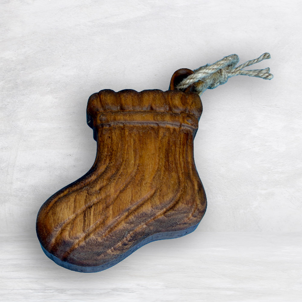 3D Carved Wood Stocking Ornament - Stain Only - Precision Carved Solid Cherry Christmas Ornament - Made in USA