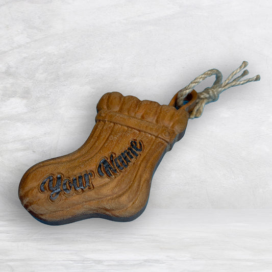 Personalized 3D Carved Wood Stocking Ornament - Precision Carved Solid Cherry Christmas Ornament - Made in USA