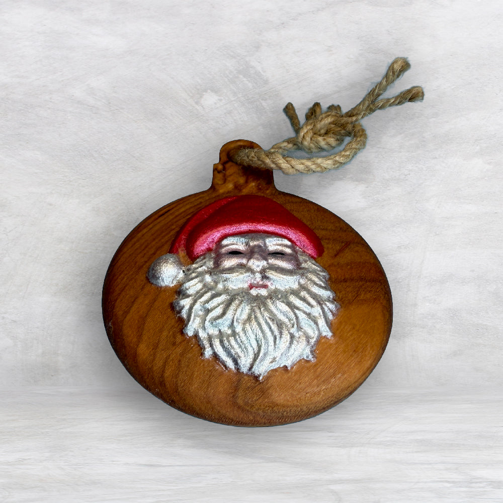 3D Carved Wood Santa Ornament - Painted - Precision Carved Solid Cherry Christmas Ornament - Made in USA
