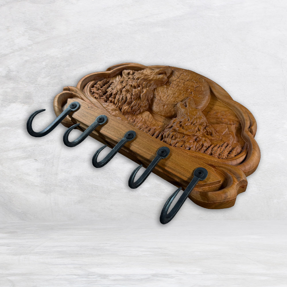 3D Wolves Wood Coat Rack - Cherry