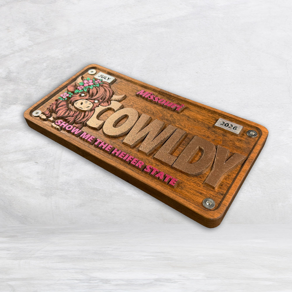 Highland Cow Wood License Plate - COWLDY
