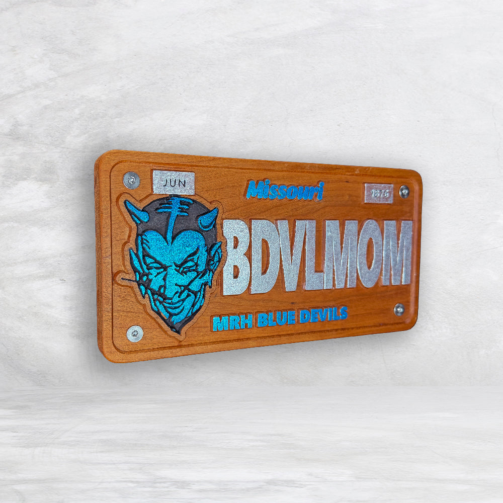 MRH Blue Devils Wood License Plate - BDVLMOM