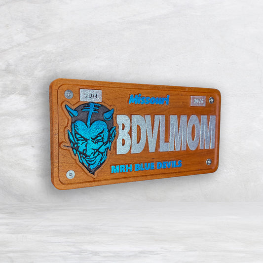 MRH Blue Devils Wood License Plate - BDVLMOM - Made in USA