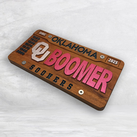 U of O BOOMER Wood Novelty License Plate - Solid Cherry Art Decor Collectible - Precision Carved - Hand Finished - Made in USA