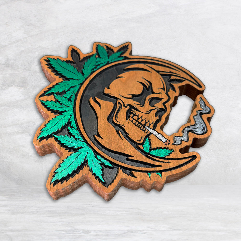 Pot Leaf Smoking Moon Skull