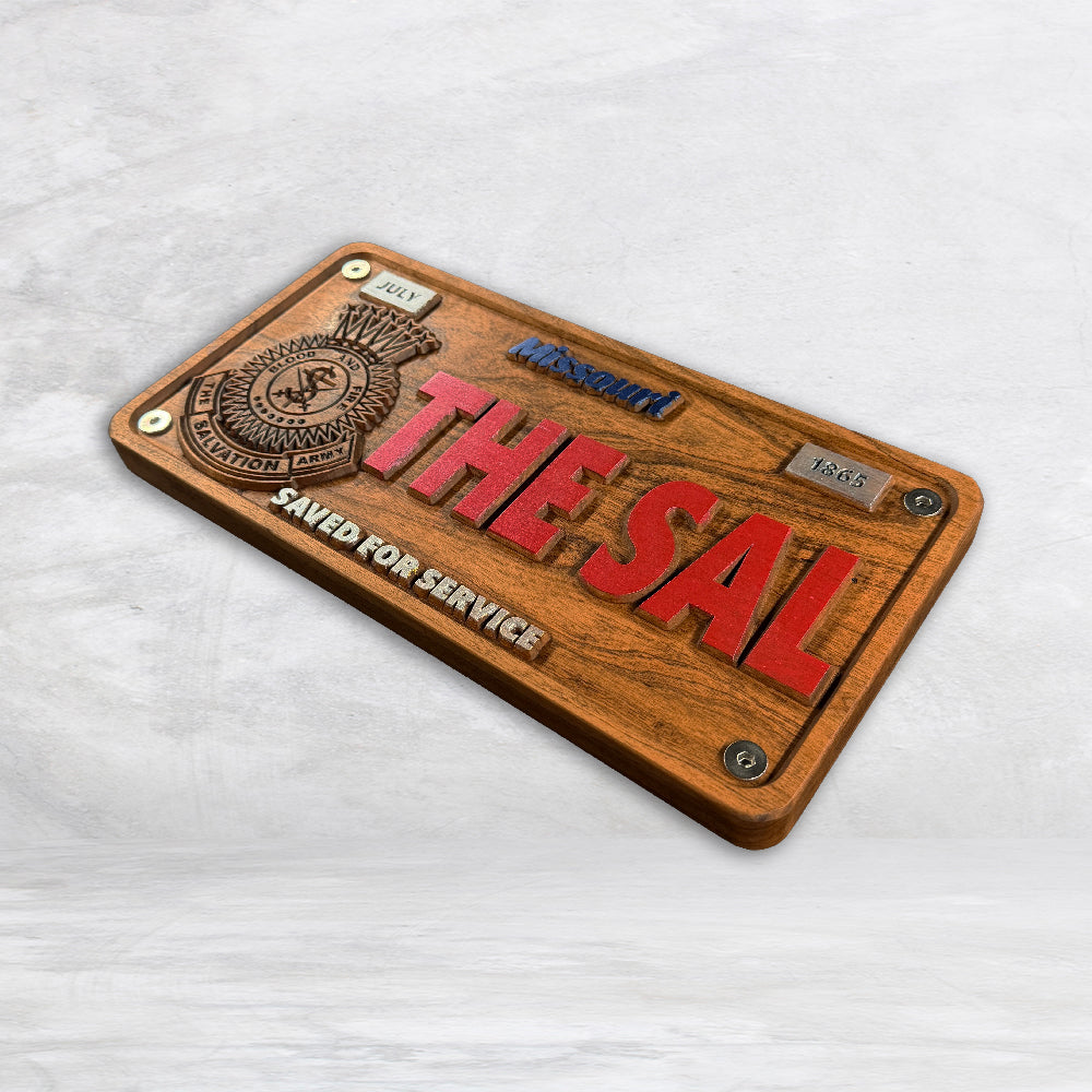 Salvation Army Wood License Plate - THE SAL - Painted
