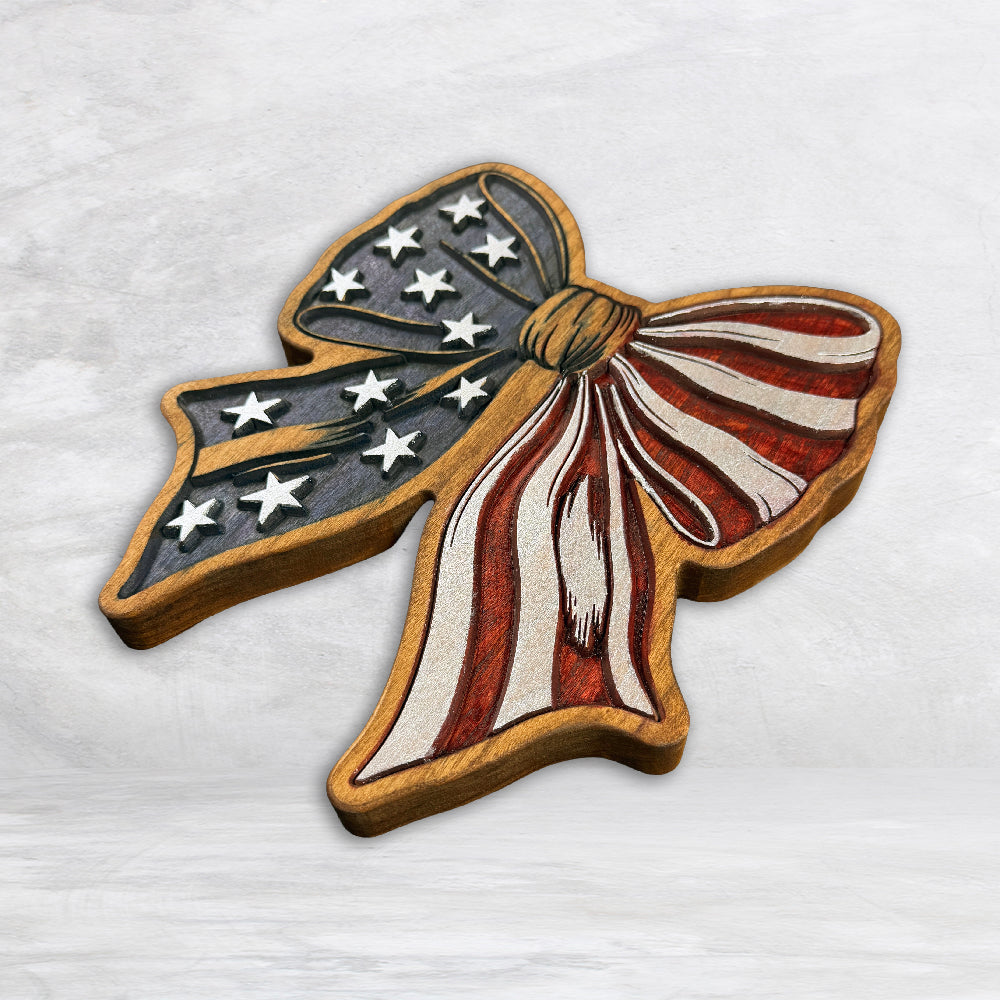 USA Bow and Ribbon Wood Decor - Painted - Medium