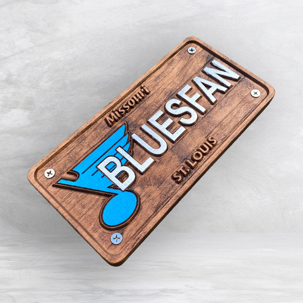 STL Blues Fan Wood License Plate