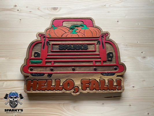 "Hello Fall!" Country Truck Name Sign (PERSONALIZED)