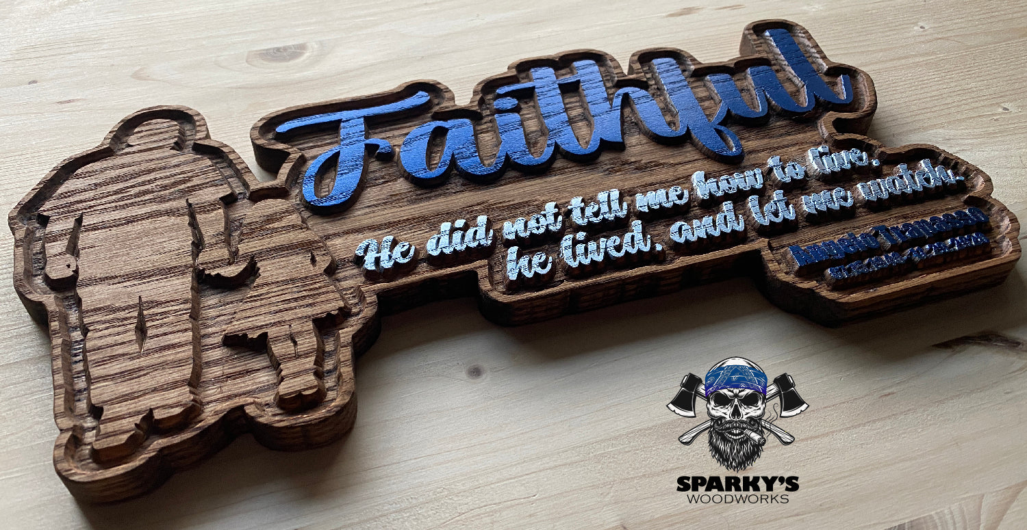 "Faithful Father with Daughter" Wood Memorial Name Sign