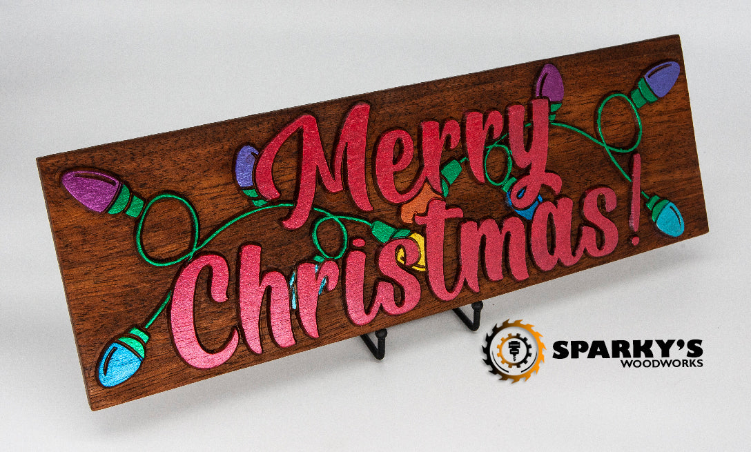 Merry Christmas Lights Wood Sign 1