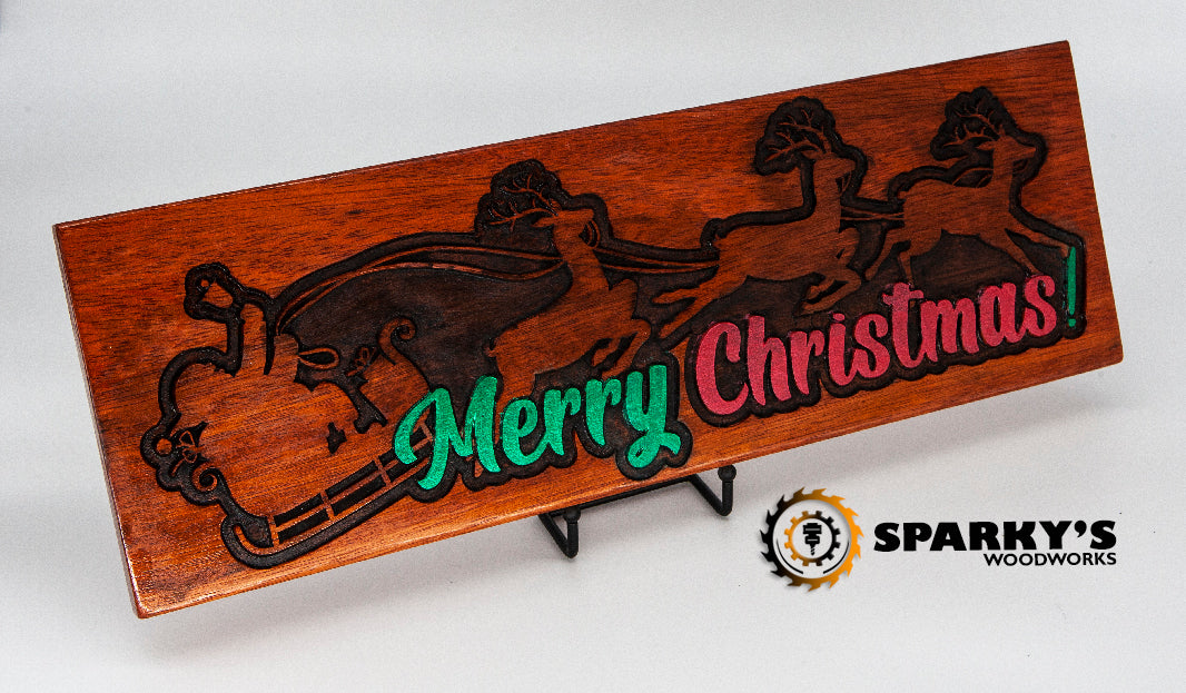 Merry Christmas Santa's Sleigh Wood Sign