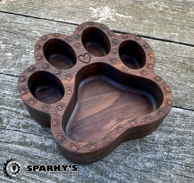 Paw Print Wood Catch-All Bowl Tray