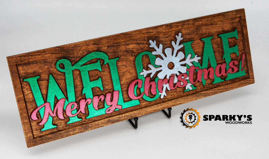 Merry Christmas Snowflake Welcome Wood Sign