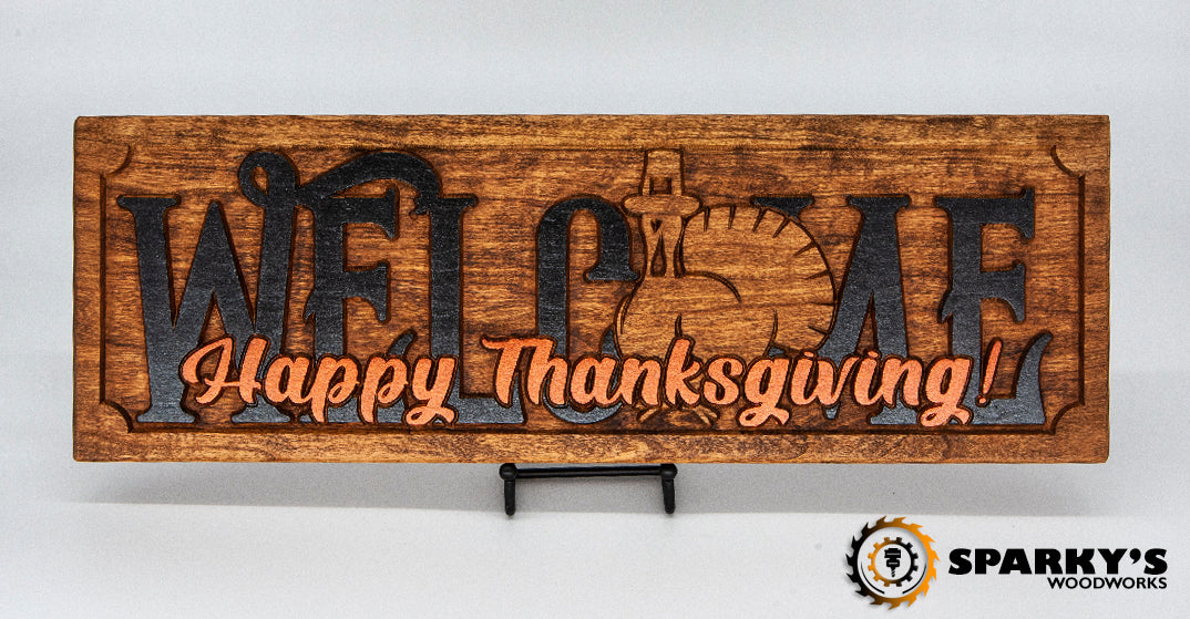 Happy Thanksgiving Welcome Sign - Pilgrim Turkey