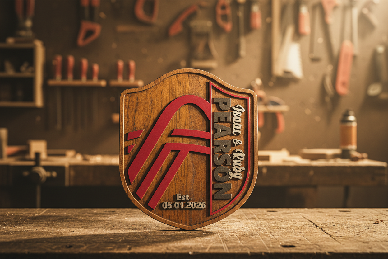STL City SC Personalized Carved Wood Wedding Sign on a rustic workshop workbench — precision-carved Cherry, hand painted in City SC colors, Missouri-made by Sparky's Woodworks
