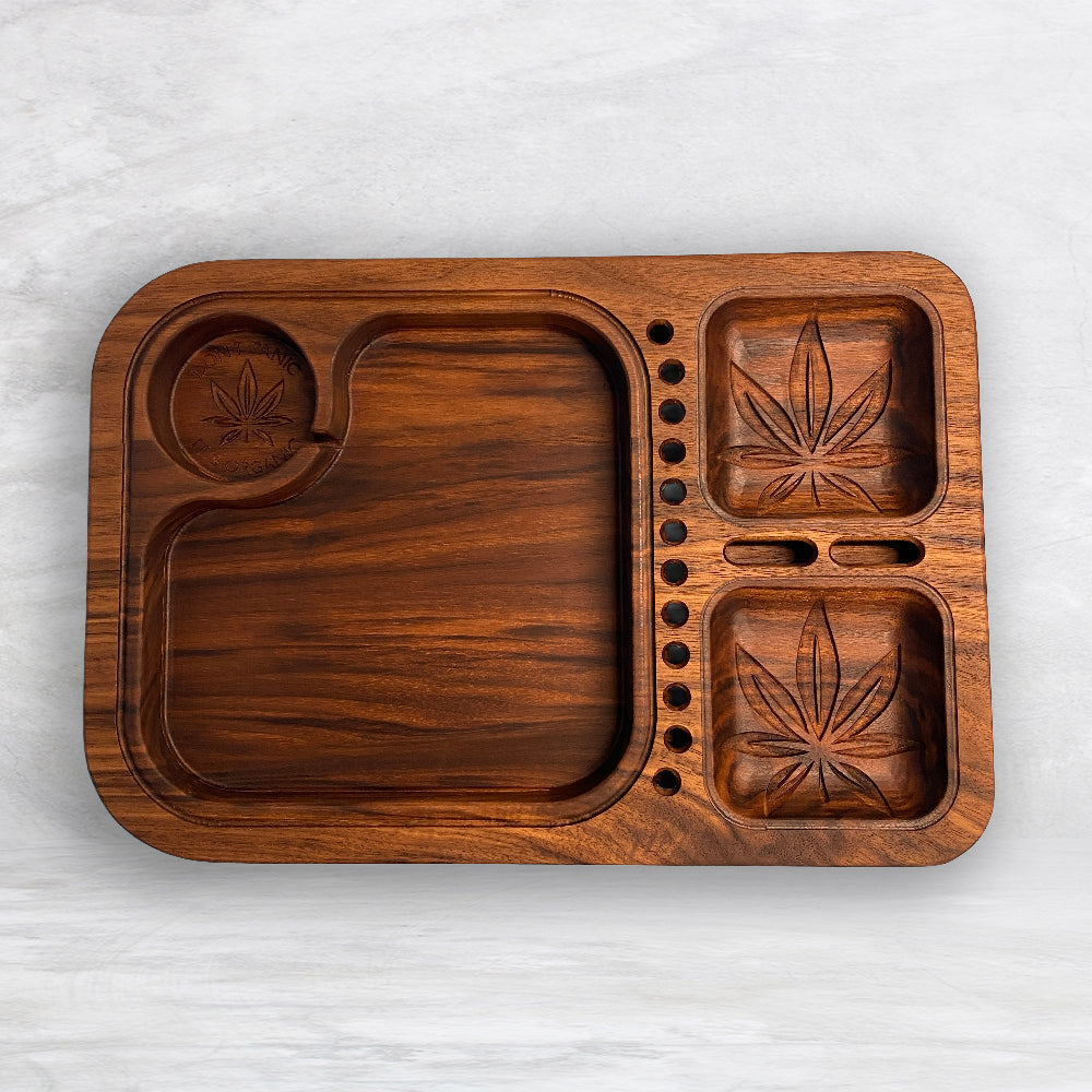 Extra Deep Rolling Tray 1 - Precision Carved Solid Premium Walnut Tray - Made in USA