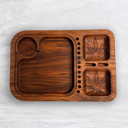 Extra Deep Rolling Tray 1 - Precision Carved Solid Premium Walnut Tray - Made in USA