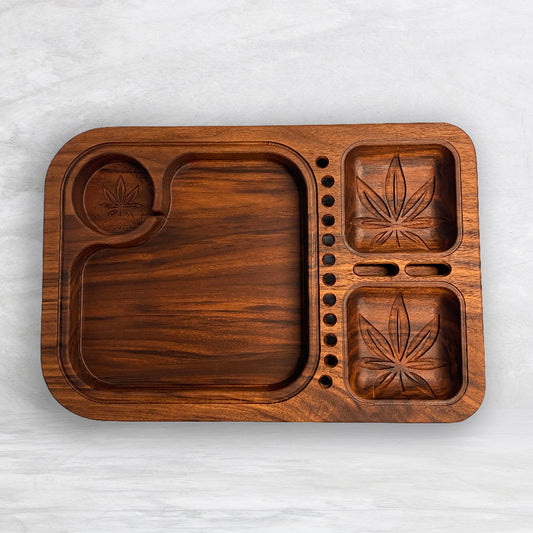 Extra Deep Rolling Tray 1 - Precision Carved Solid Premium Walnut Tray - Made in USA