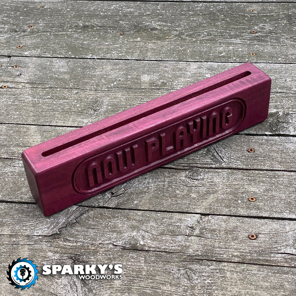 Personalized Solid Hardwood Vinyl Cover Stand 1 - Precision Carved Solid Oak - Made in USA