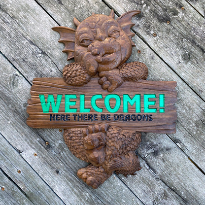 3D Carved Baby Dragon Welcome Sign