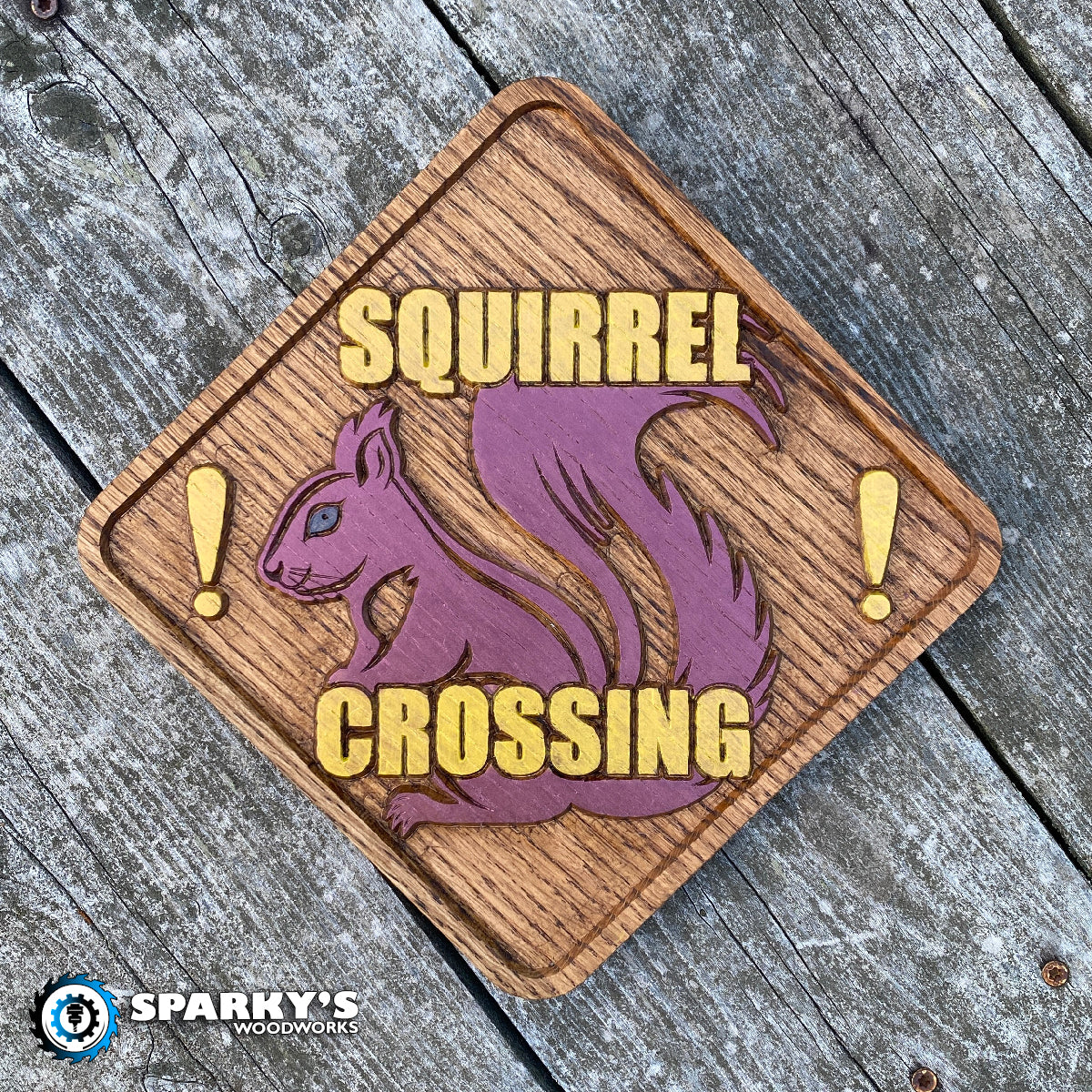 Squirrel Crossing Wood Sign 1 - Painted