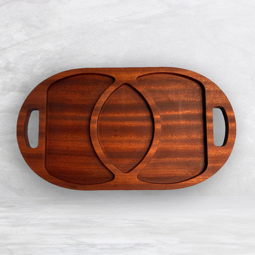 Large Oval Wood Serving Tray 1 - Precision Carved Solid Sapele Wood Tray - Made in USA
