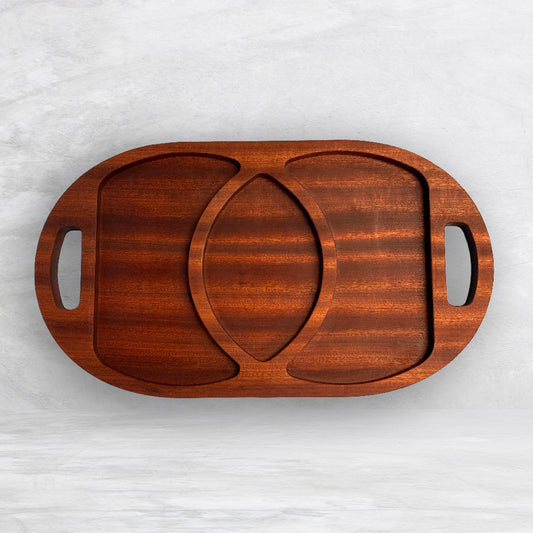 Large Oval Wood Serving Tray 1 - Precision Carved Solid Sapele Wood Tray - Made in USA