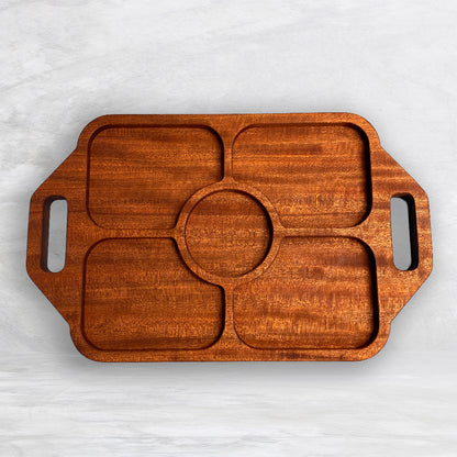 Large Rectangle Wood Serving Tray 1 - Precision Carved Solid Sapele Wood Tray - Made in USA