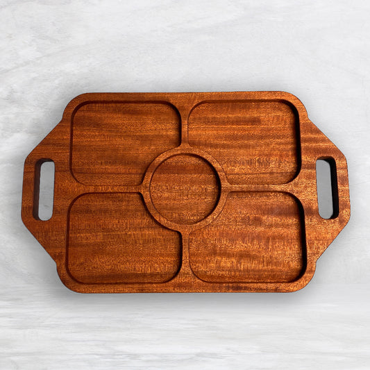 Large Rectangle Wood Serving Tray 1 - Precision Carved Solid Sapele Wood Tray - Made in USA