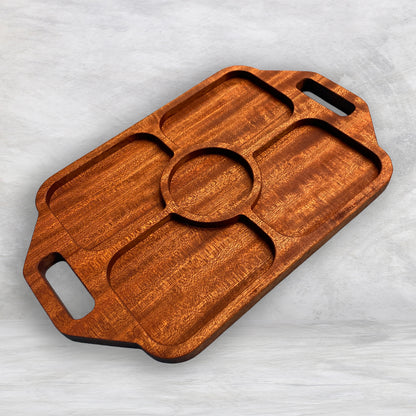 Large Rectangle Wood Serving Tray 1 - Precision Carved Solid Sapele Wood Tray - Made in USA