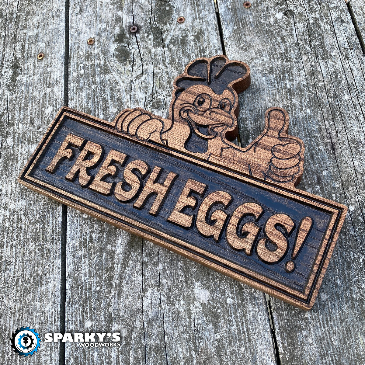 Funky Chicken "Fresh Eggs" Wood Sign