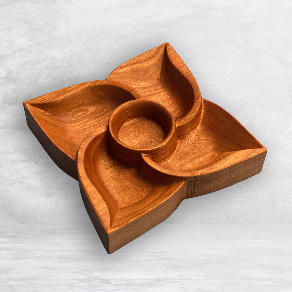 3D Flower Tray 1 - Size Small - Precision Carved Solid Cherry Wood Tray - Made in USA