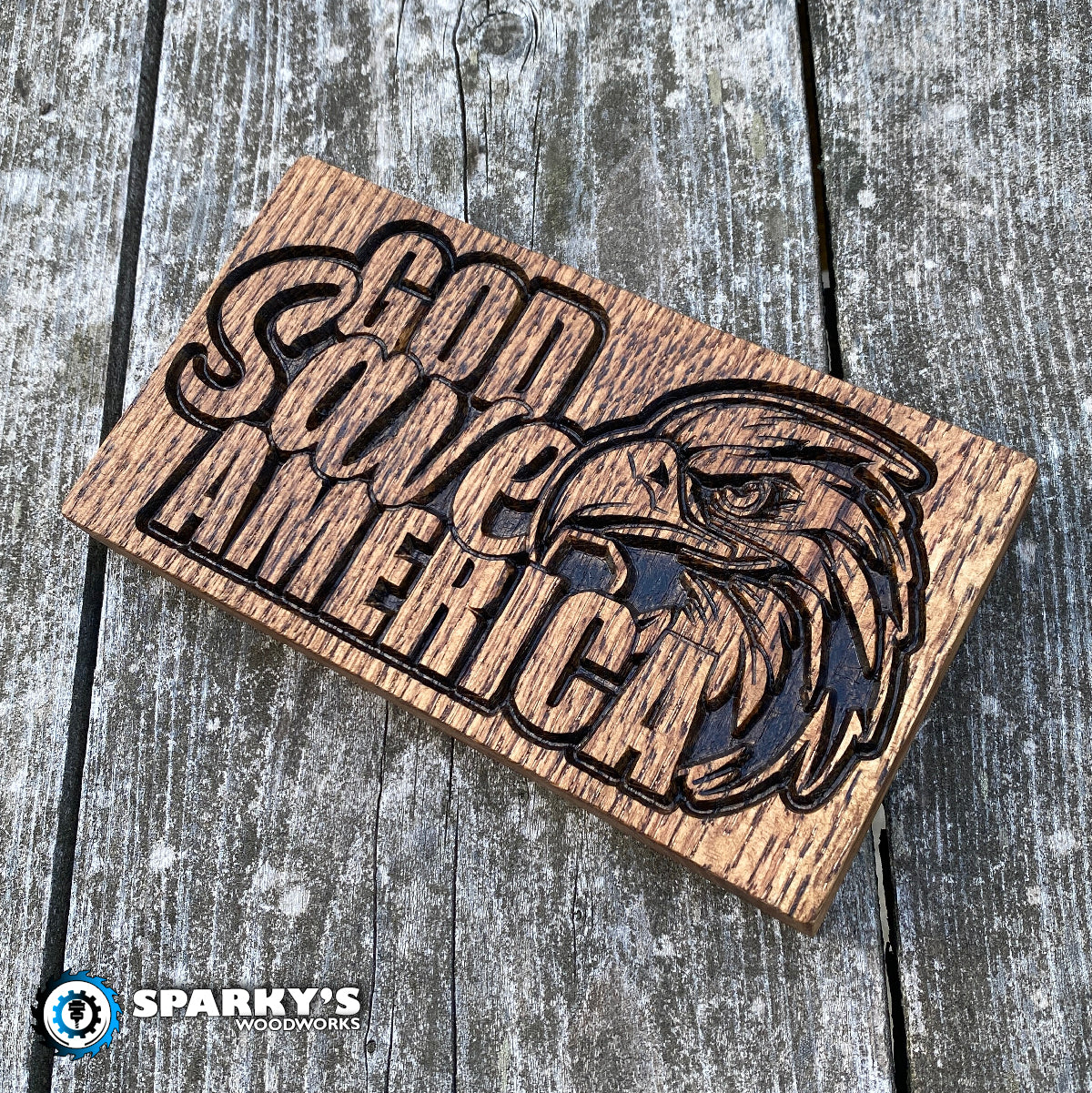 God Save America Wood Sign - Size Small Square - Stain Only