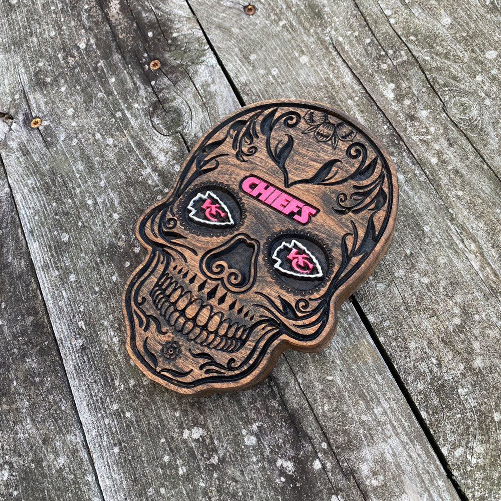 KC Chiefs Skull Wood Decor - Size Small