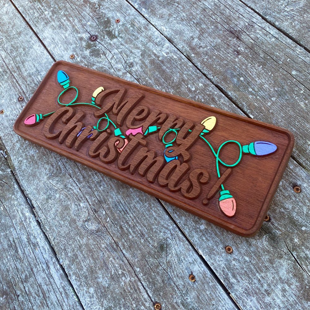 Merry Christmas Lights Wood Sign 2