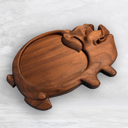 3D Pig Wood Serving Tray - Precision Carved Solid Premium Walnut Tray - Made in USA