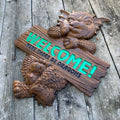 3D Carved Baby Dragon Wood Welcome Sign