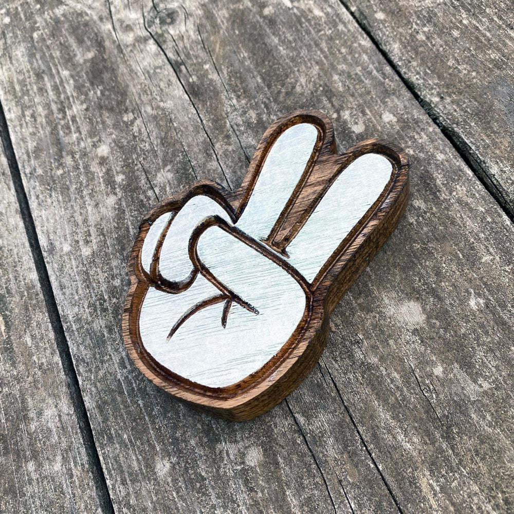 Peace Hand Wood Sign - Size Mini - Painted
