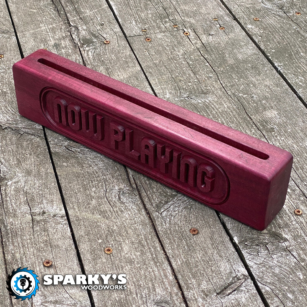 Personalized Solid Hardwood Vinyl Cover Stand 1 - Precision Carved Solid Oak - Made in USA